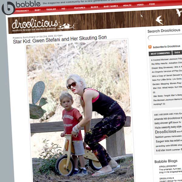 Gwen Stefani i Kingston na rowerku LIKEaBIKE Mountain (zdjęcię pochodzi z bloga Babble)