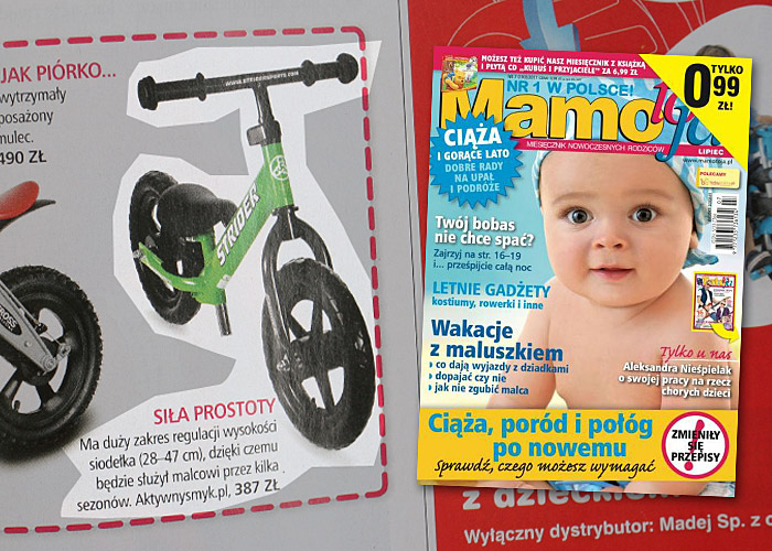 Miesięcznik Mamo to ja nr 7 lipiec 2011 - Przedszkolak na szlaku | Jaki rowerek biegowy wybrać? M.in. rowerek biegowy STRIDER, First BIKE