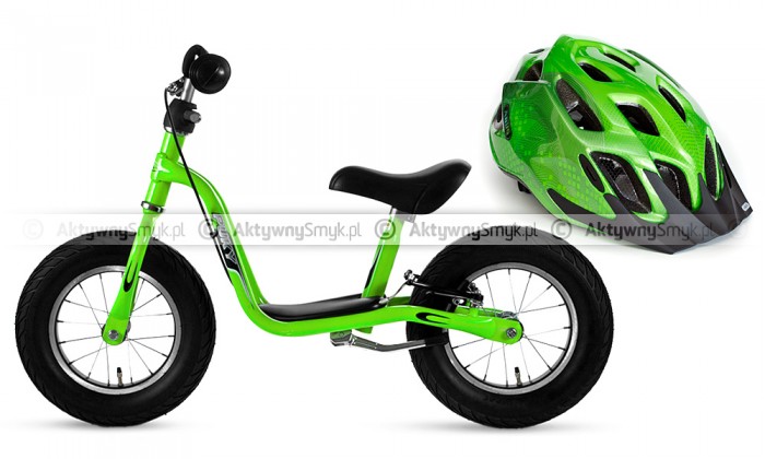 Rowerek biegowy Puky LR XL zielony i kask rowerowy Abus Mount X zielony