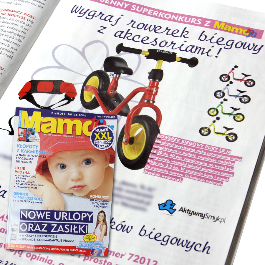 Konkurs miesięcznika Mamo to ja i AktywnySmyk - do wygrania rowerek biegowy Puky LR M + akcesoria